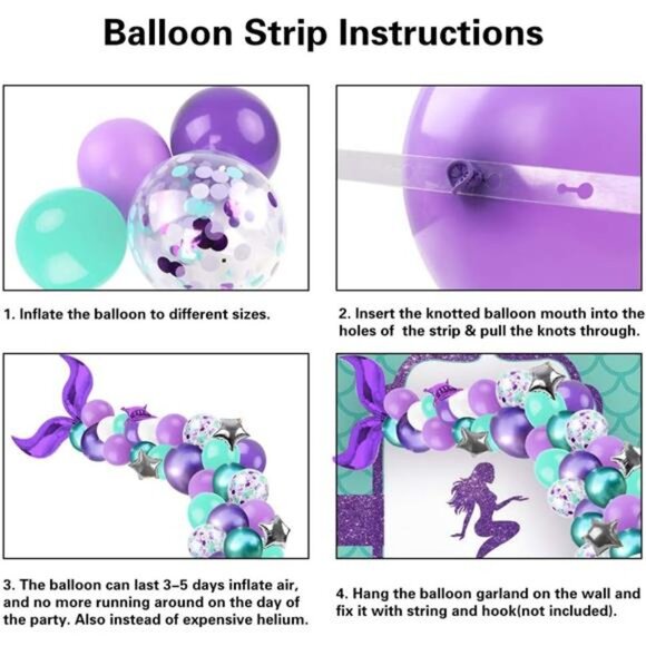 Mermaid Balloon Garland Kit, Mermaid Tail Arch Party Supplies with Purple Green - Picture 3 of 7